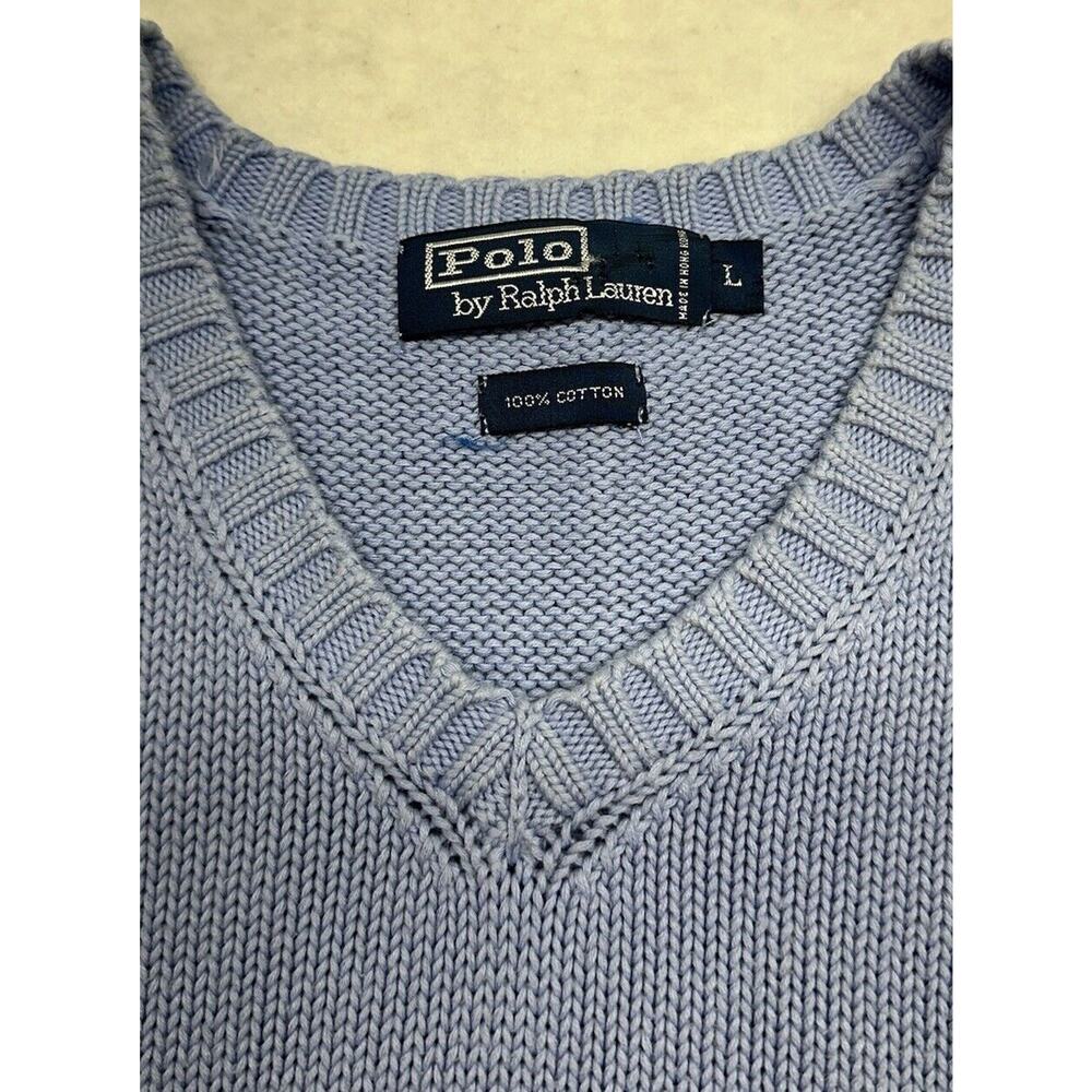 Polo Ralph Lauren Sweater Vest Mens Large Vintage Baby Blue 100% Cotton - Picture 2 of 8